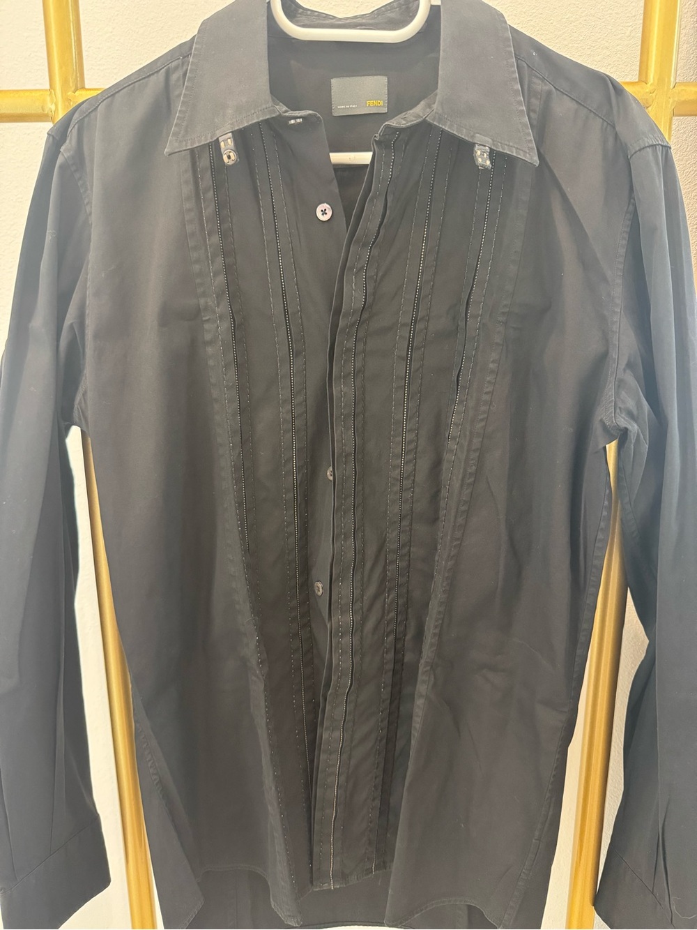 Fendi Black Button-Down Shirt with Holographic Tag